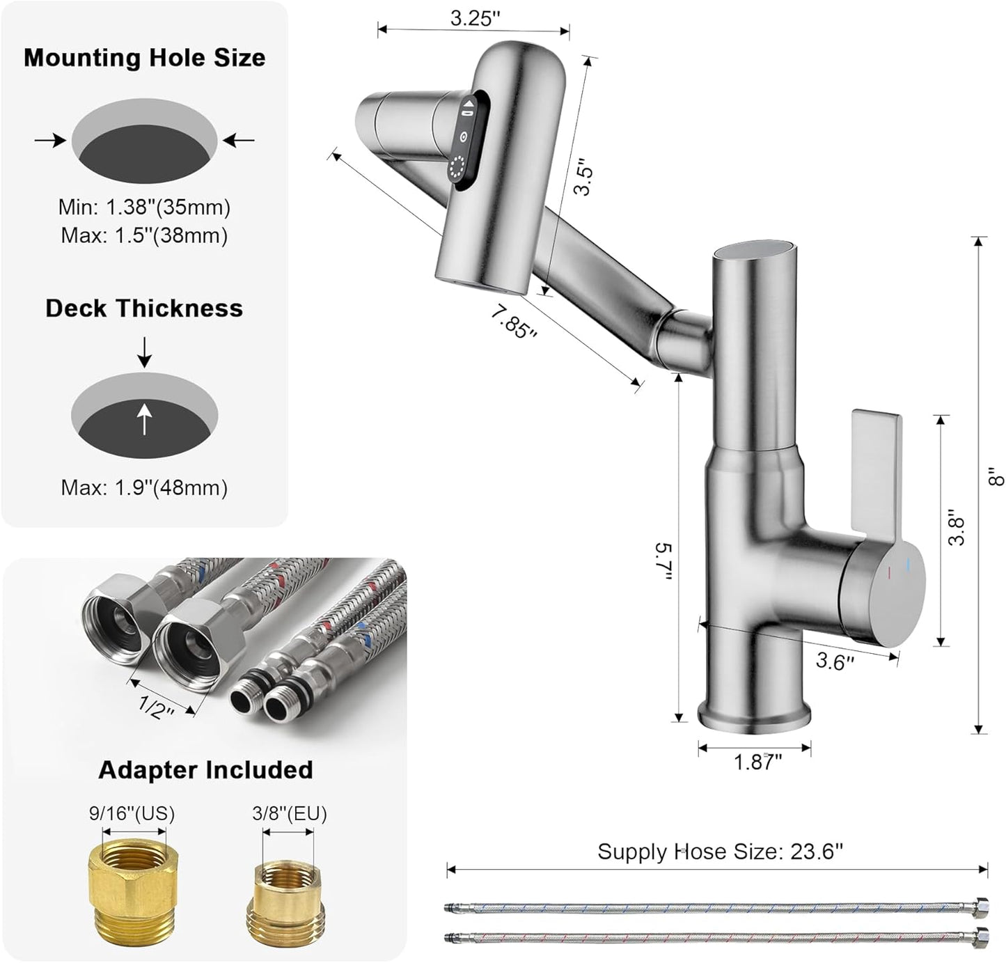 2025 Latest Smart Modern Rotatable Single-Hole Bathroom Faucet with Temperature Display - Showerprolux