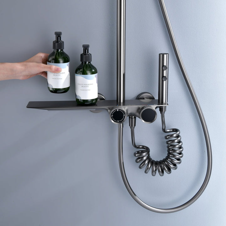 Wall-mounted Waterfall Shelf Bathroom Mixer Faucet Digital Display Shower Set