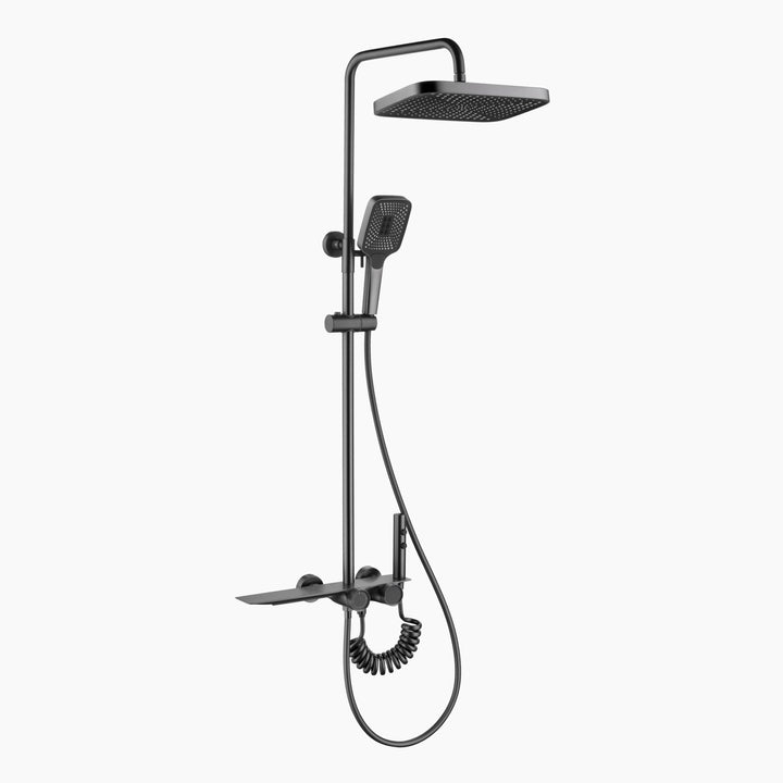 Wall-mounted Waterfall Shelf Bathroom Mixer Faucet Digital Display Shower Set