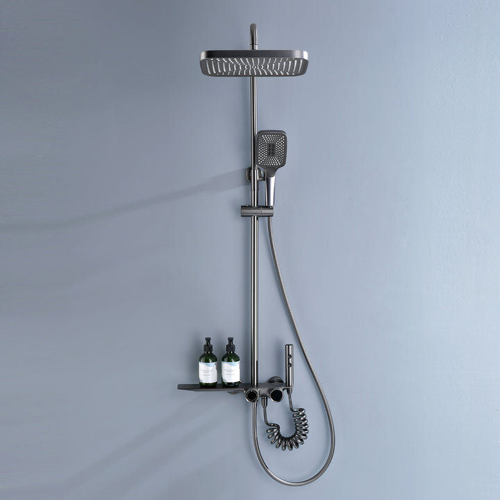 Wall-mounted Waterfall Shelf Bathroom Mixer Faucet Digital Display Shower Set