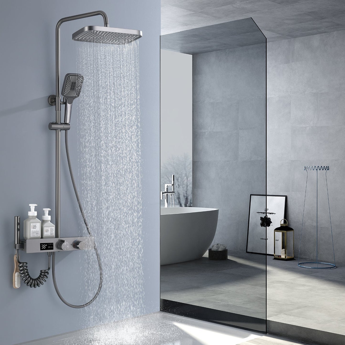 Advanced Thermostatic Shower System with Digital Temperature Display and 4 Mode Water Outlet Options