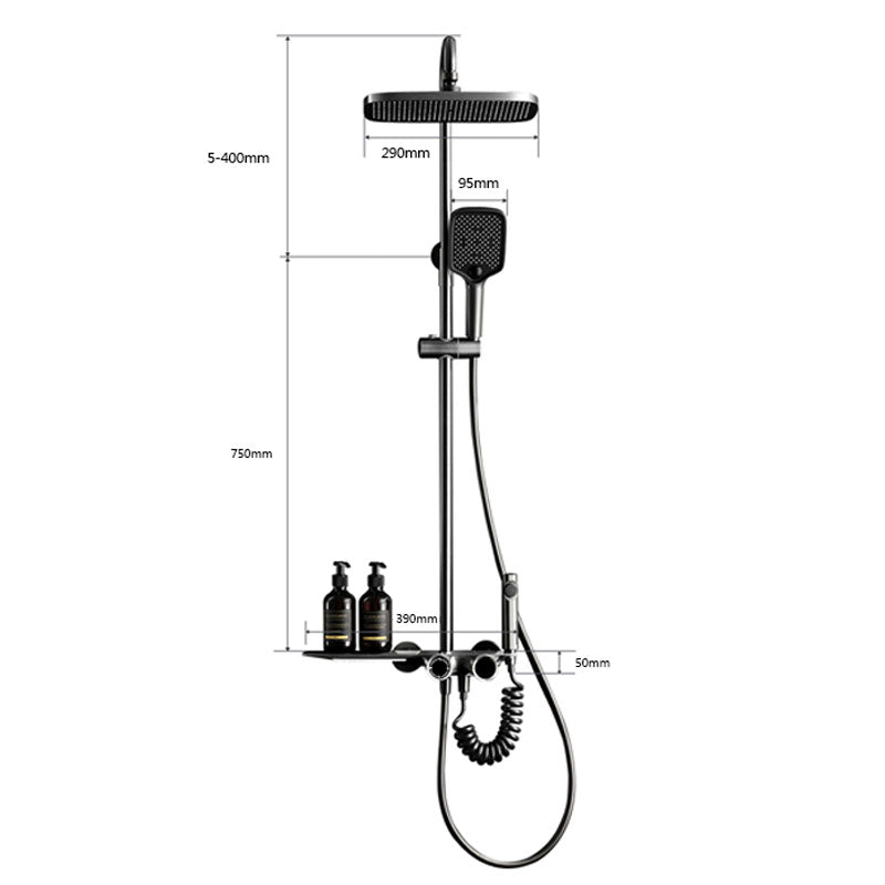 Wall-mounted Waterfall Shelf Bathroom Mixer Faucet Digital Display Shower Set