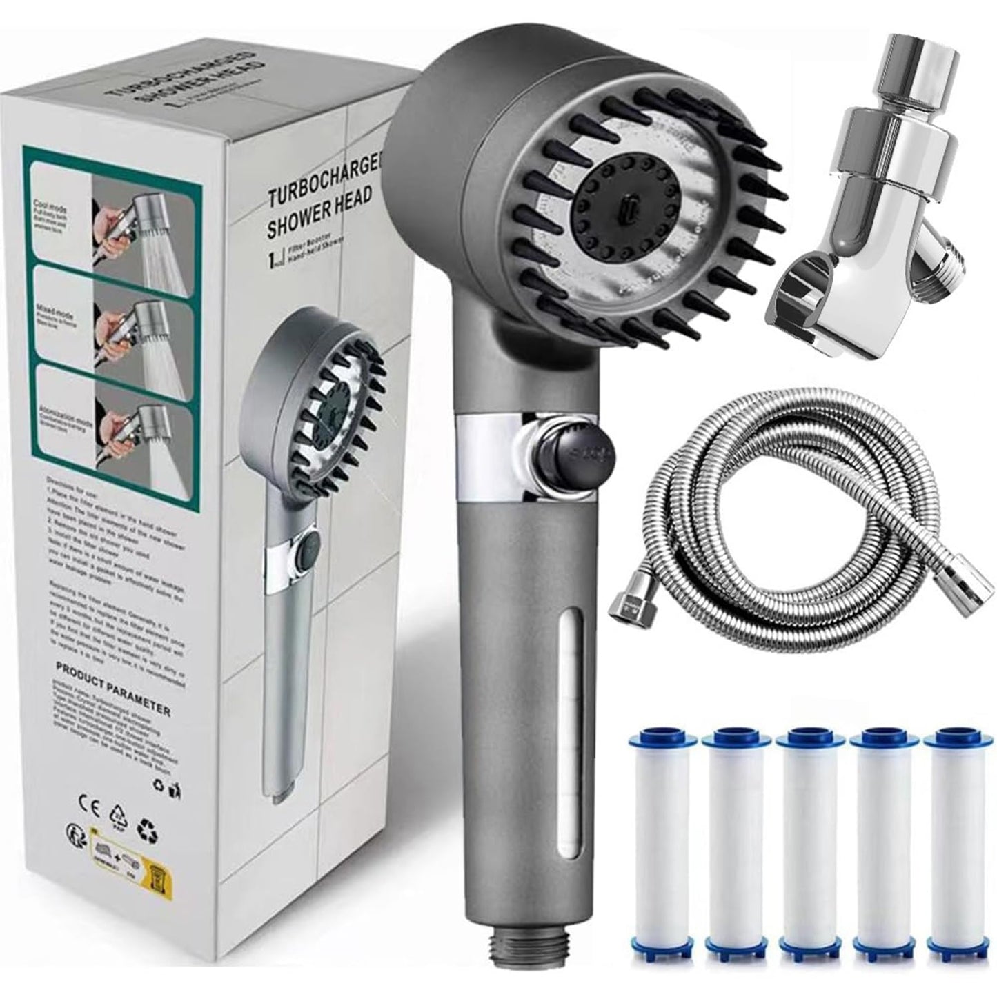 2026 Advanced Filtered Shower Head – 18-Layer Hard Water Softener with Scalp Massage Brush