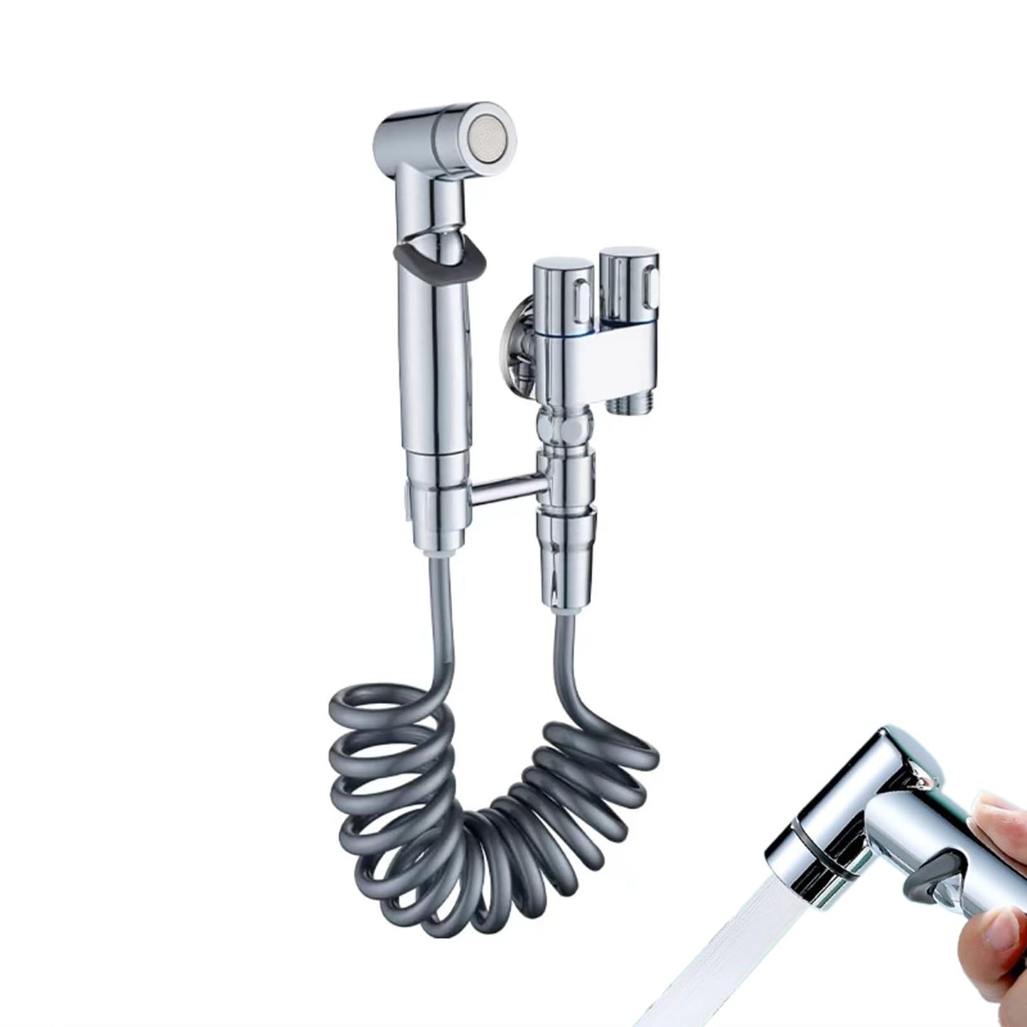 1-In-2-Out Dual Control Valve, Hand Held Bidet Sprayer for Toilet