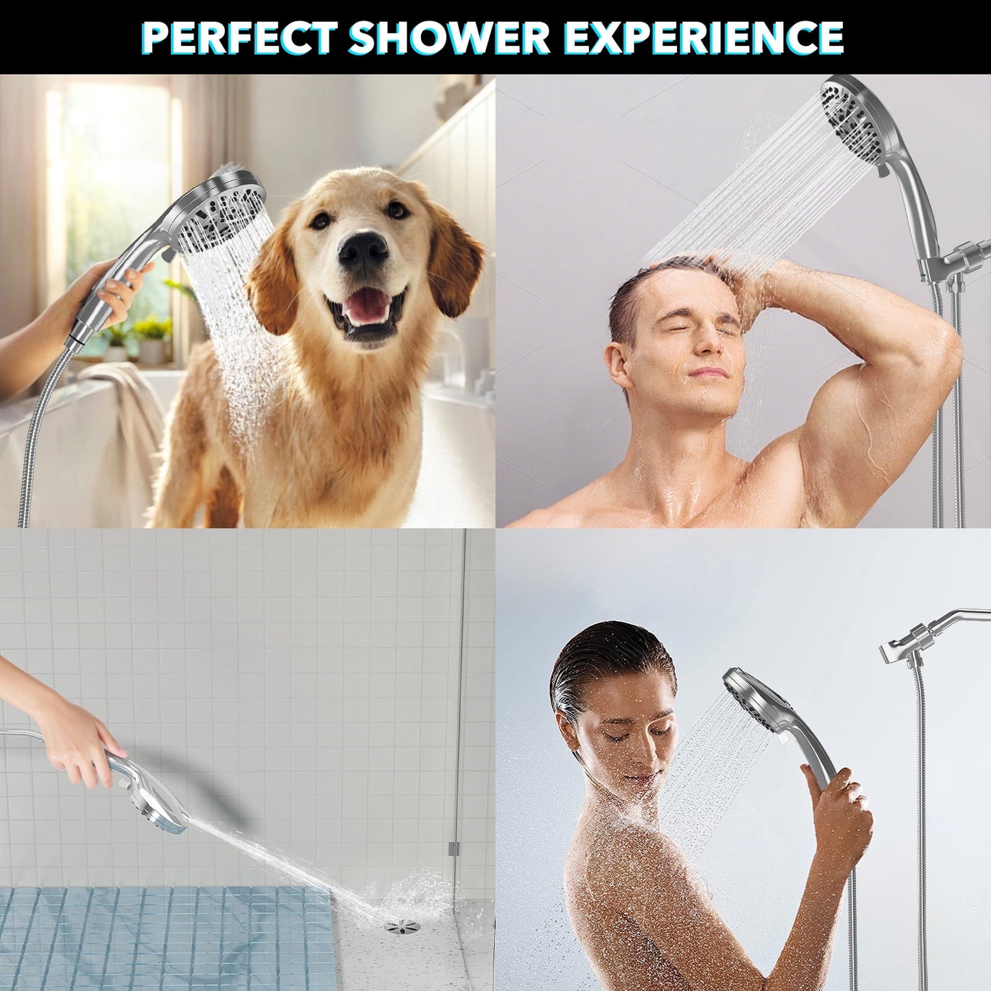 High Pressure Filtered Shower Head with Handheld - 10 Functions & 2 Built-in Power Wash, 5 inches Detachable Showerhead Set w/ 60 inches Stainless Steel Hose & Adjustable Bracket-Polished Chrome