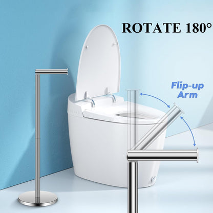 Freestanding Toilet Paper Holder with Top Storage Shelf, Modern Bathroom Toilet Paper Roll Holder, Silver