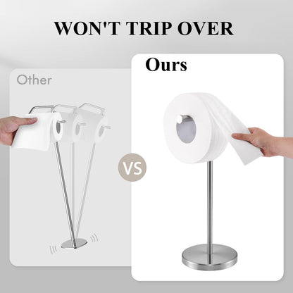 Freestanding Toilet Paper Holder with Top Storage Shelf, Modern Bathroom Toilet Paper Roll Holder, Silver