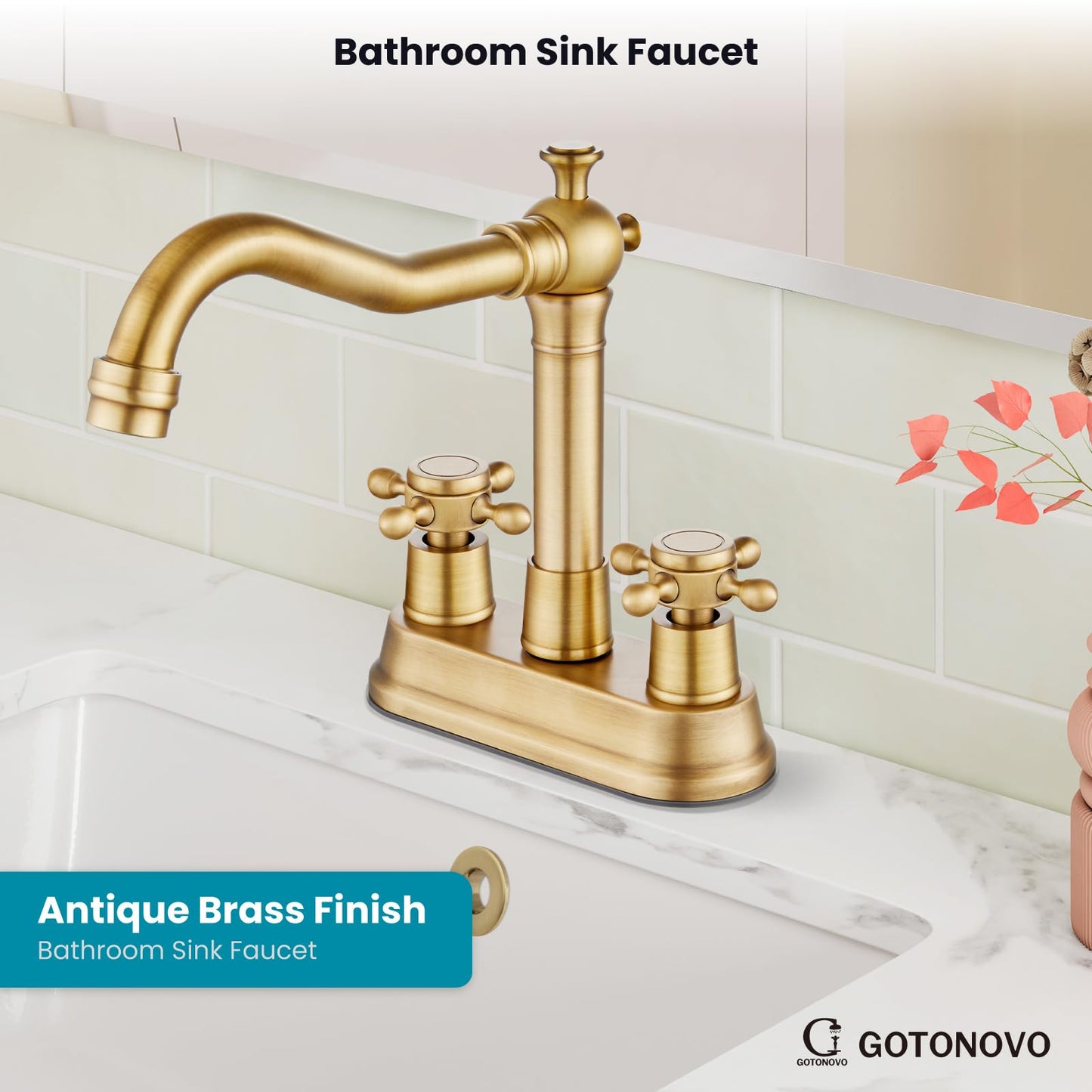 Antique Brass Double Handle 4" Centerset Bathroom Faucet