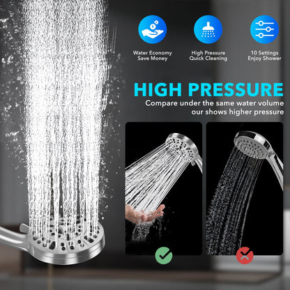High Pressure Filtered Shower Head with Handheld - 10 Functions & 2 Built-in Power Wash, 5 inches Detachable Showerhead Set w/ 60 inches Stainless Steel Hose & Adjustable Bracket-Polished Chrome