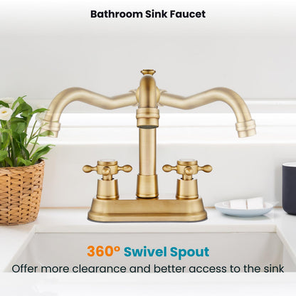 Antique Brass Double Handle 4" Centerset Bathroom Faucet