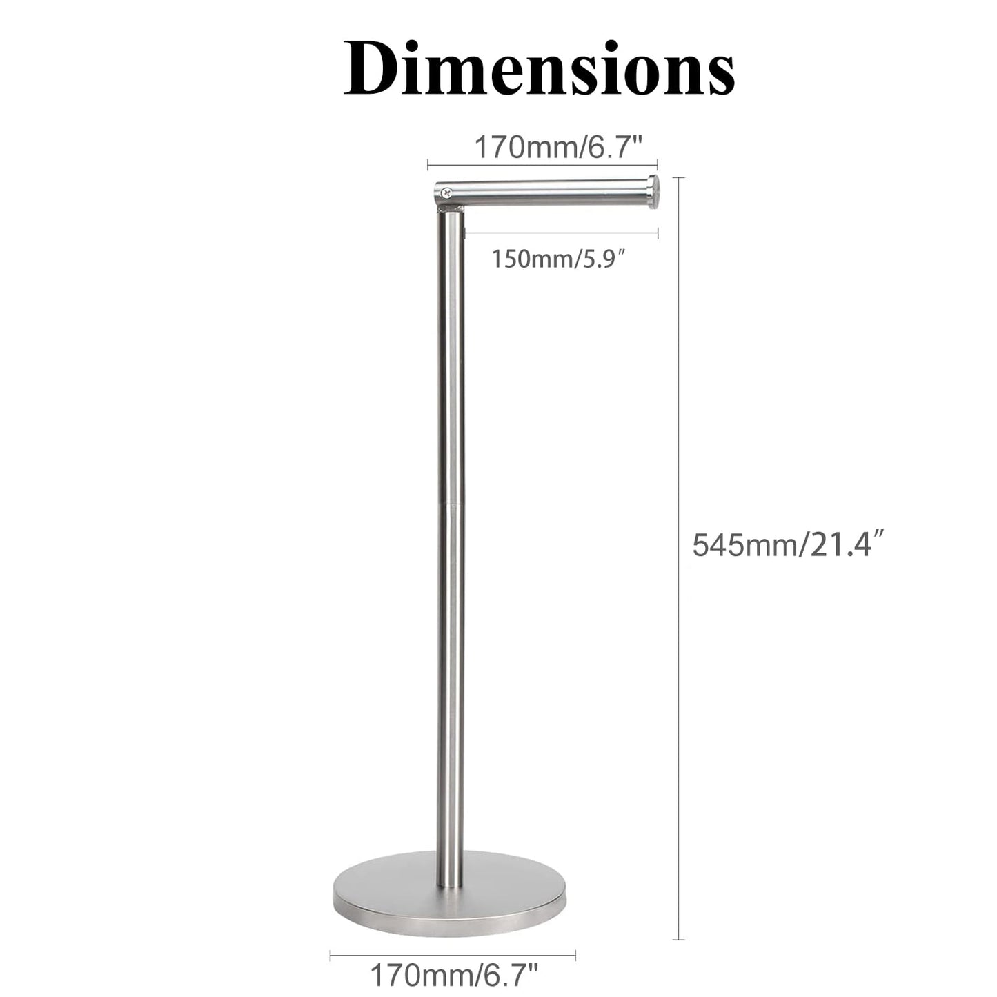 Freestanding Toilet Paper Holder with Top Storage Shelf, Modern Bathroom Toilet Paper Roll Holder, Silver