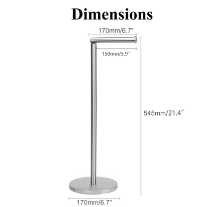 Freestanding Toilet Paper Holder with Top Storage Shelf, Modern Bathroom Toilet Paper Roll Holder, Silver