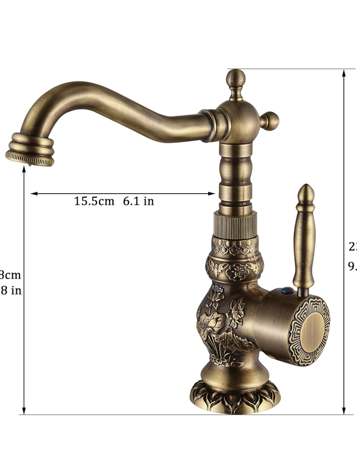 Antique Brass Bathroom Sink Mixer Faucet, Vintage Kitchen Taps Single Handle One Hole