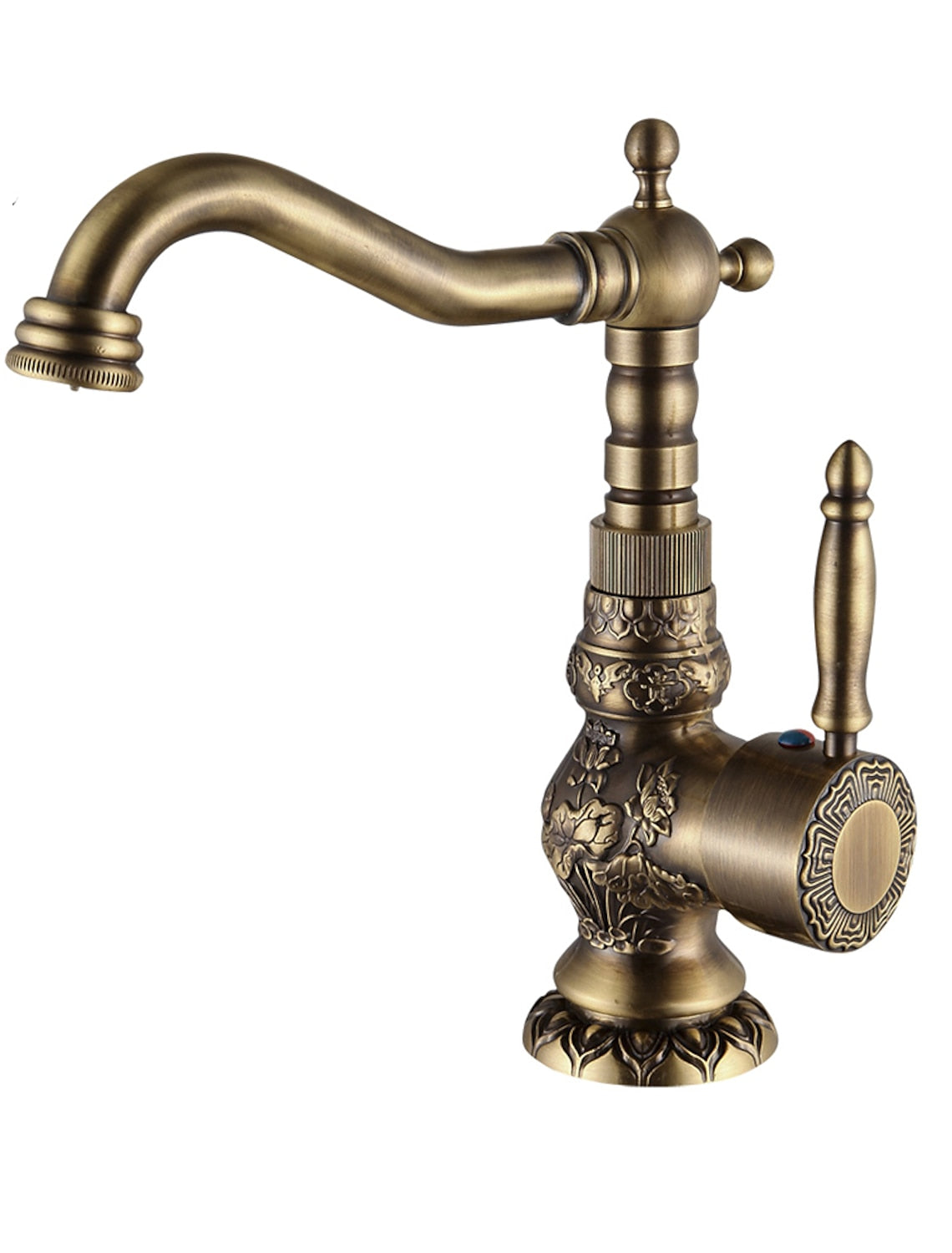 Antique Brass Bathroom Sink Mixer Faucet, Vintage Kitchen Taps Single Handle One Hole