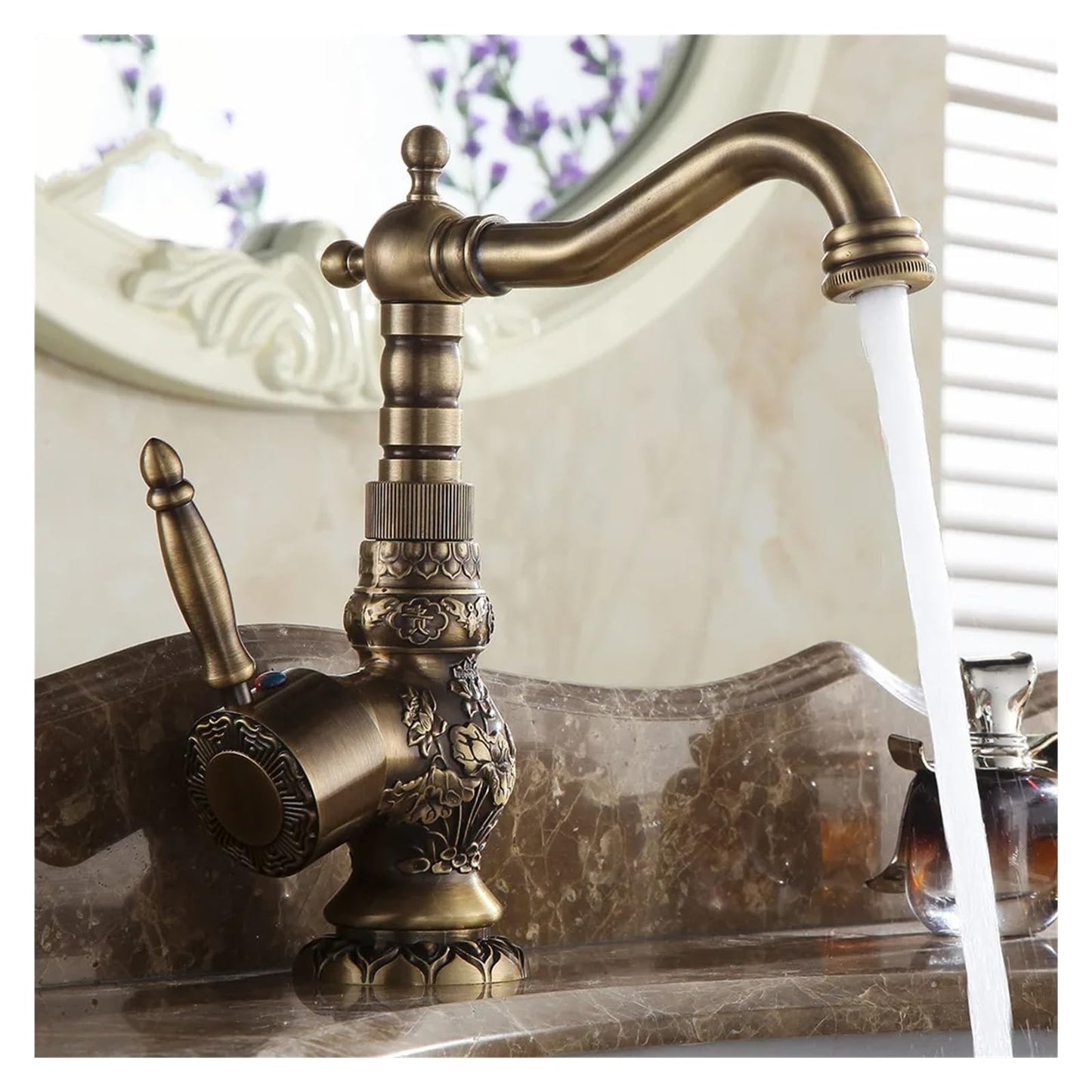 Antique Brass Bathroom Sink Mixer Faucet, Vintage Kitchen Taps Single Handle One Hole