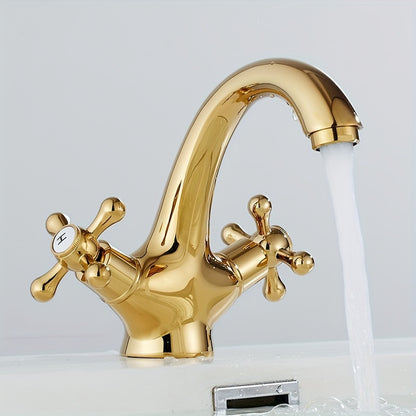 Antique Golden Basin Faucet - Single Hole Double Handle Faucet With Hose