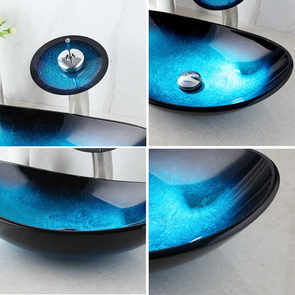 Modern Bule Oval Glass Vessel Sink Set