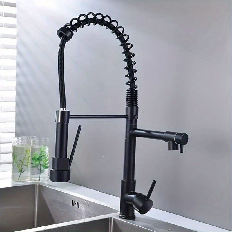 Copper Kitchen Faucet with Double Outlet and Pull-Down Sprayer