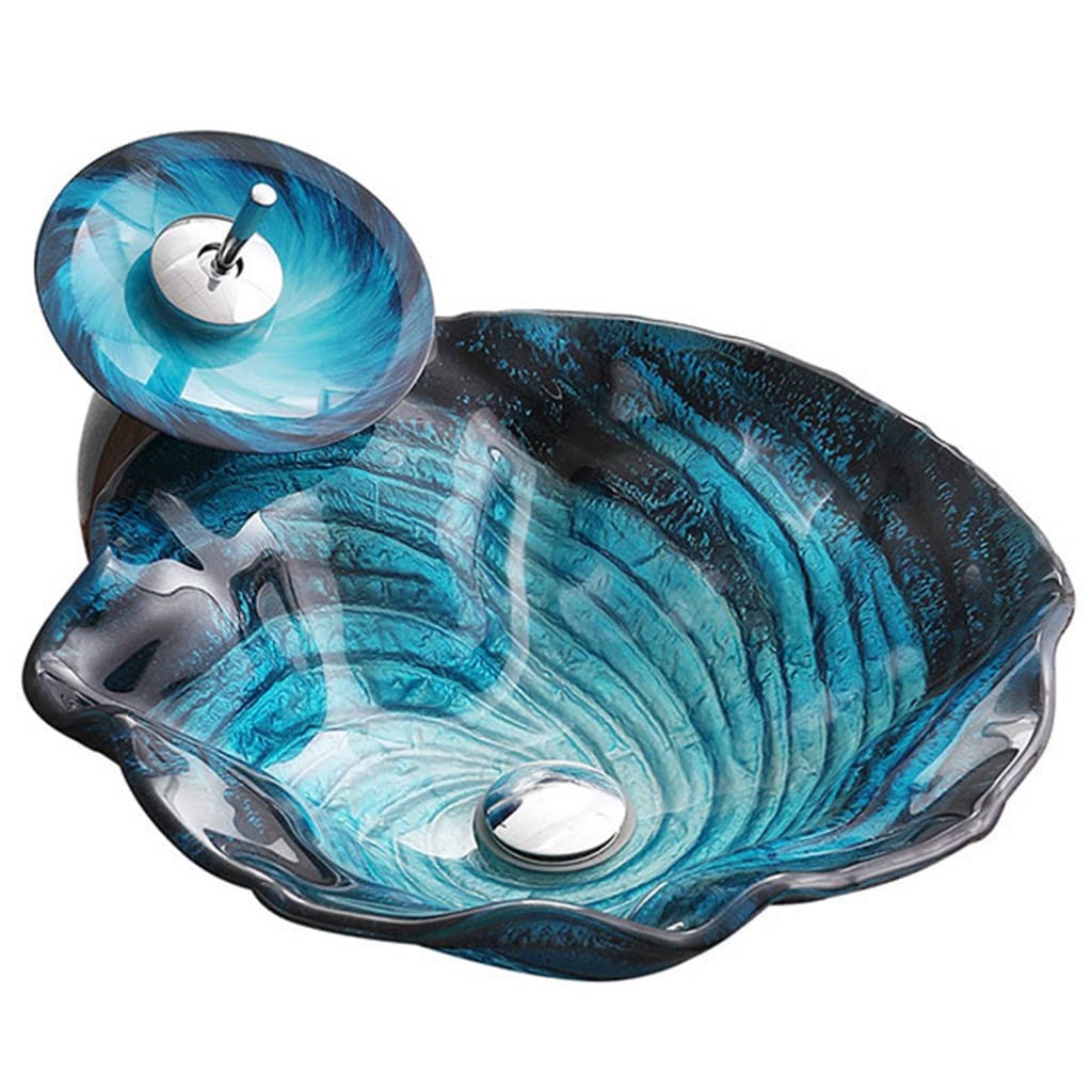 Tempered Glass Seashell Vessel Sink, Blue