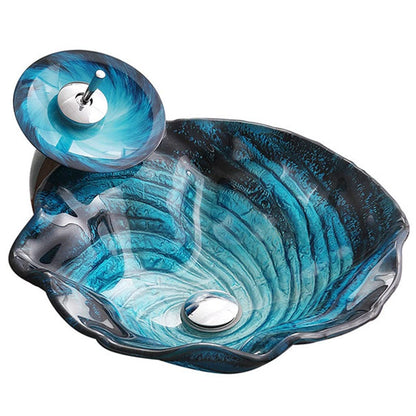 Tempered Glass Seashell Vessel Sink, Blue