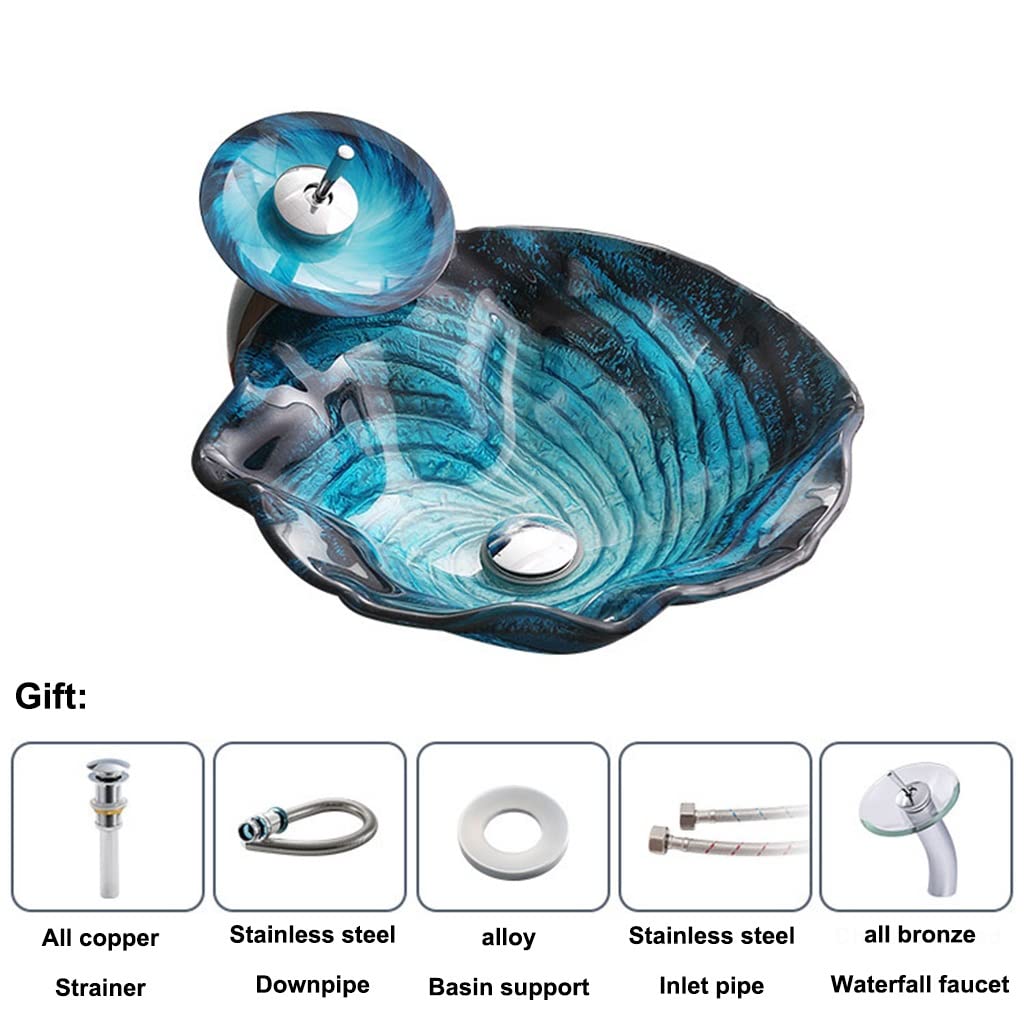 Tempered Glass Seashell Vessel Sink, Blue