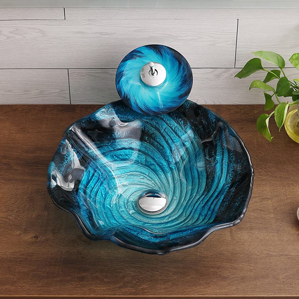 Tempered Glass Seashell Vessel Sink, Blue