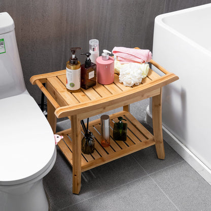 Bamboo Shower Chair with Shelf - Waterproof