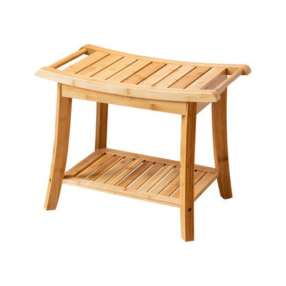 Bamboo Shower Chair with Shelf - Waterproof