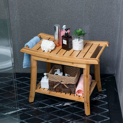 Bamboo Shower Chair with Shelf - Waterproof