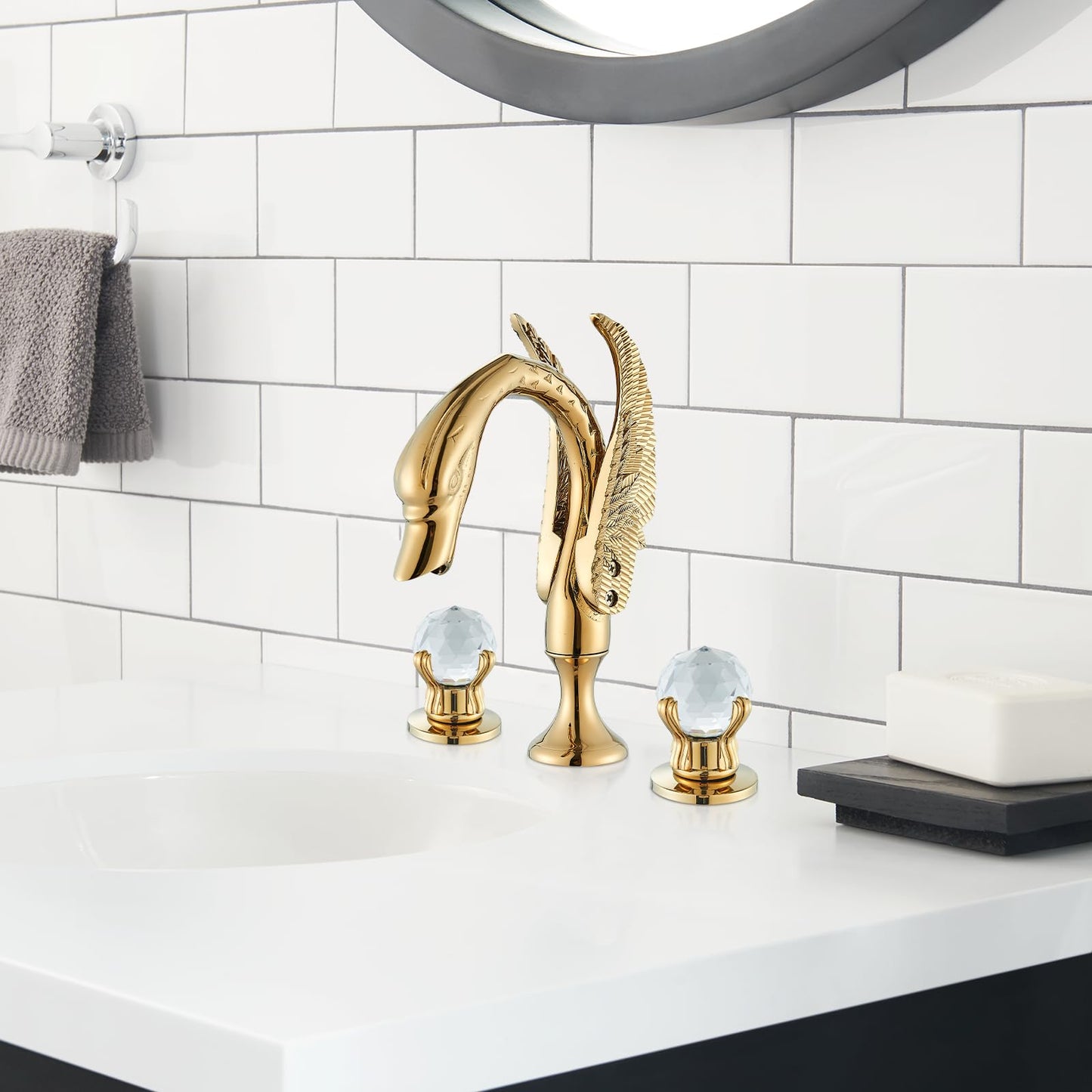 Gold Swan Widespread 2-handle 3 Holes Bathroom Faucet