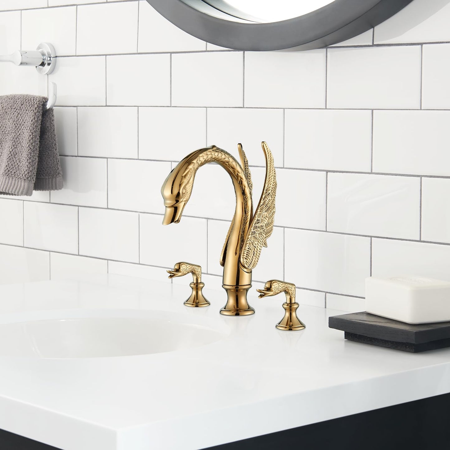 Gold Swan Widespread 2-handle 3 Holes Bathroom Faucet