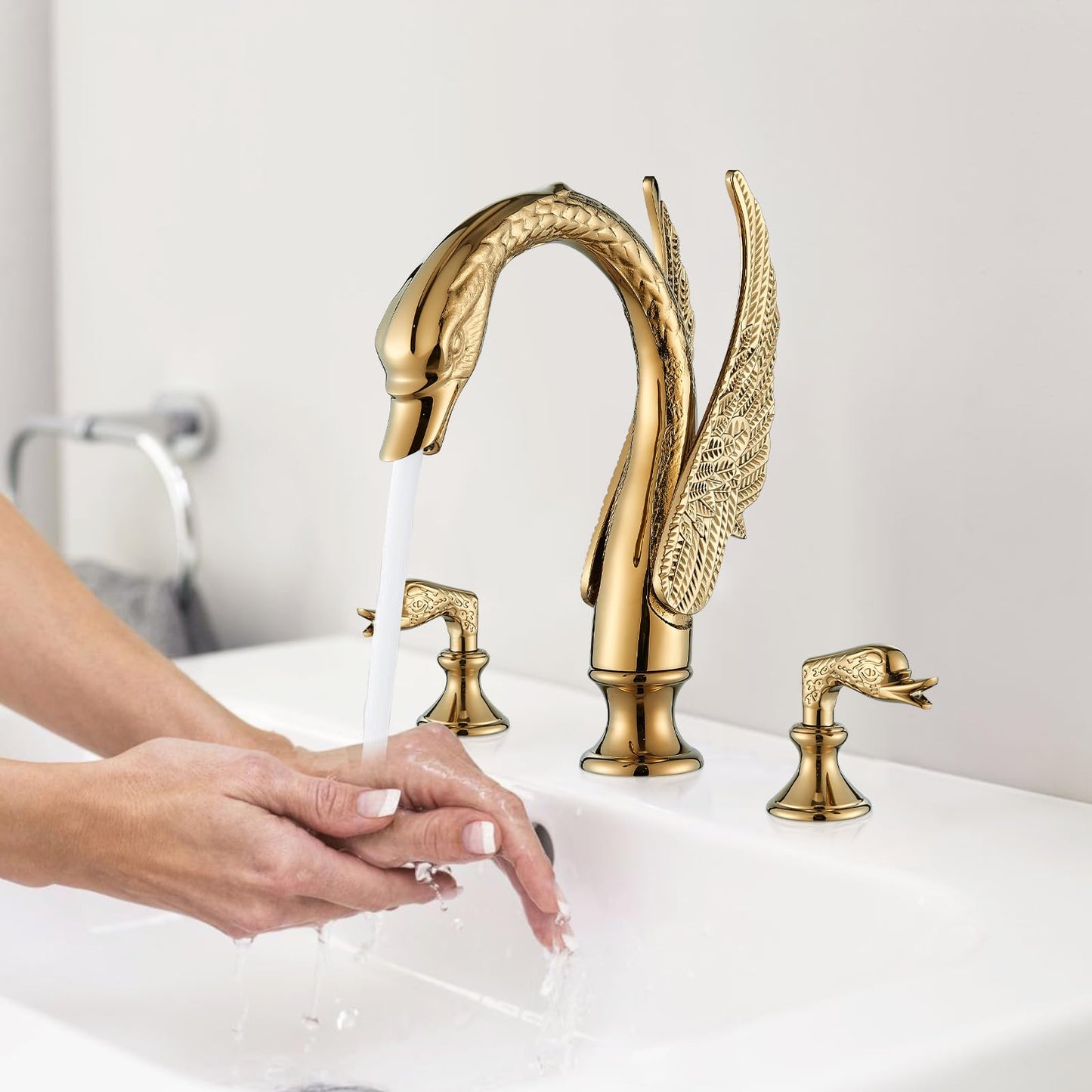 Gold Swan Widespread 2-handle 3 Holes Bathroom Faucet