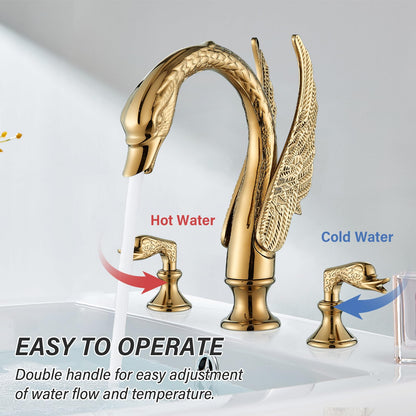 Gold Swan Widespread 2-handle 3 Holes Bathroom Faucet