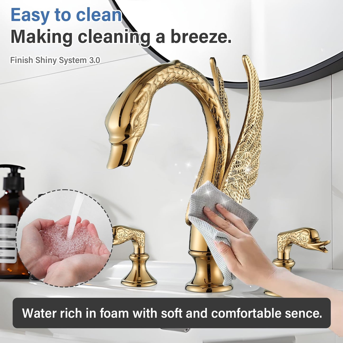 Gold Swan Widespread 2-handle 3 Holes Bathroom Faucet