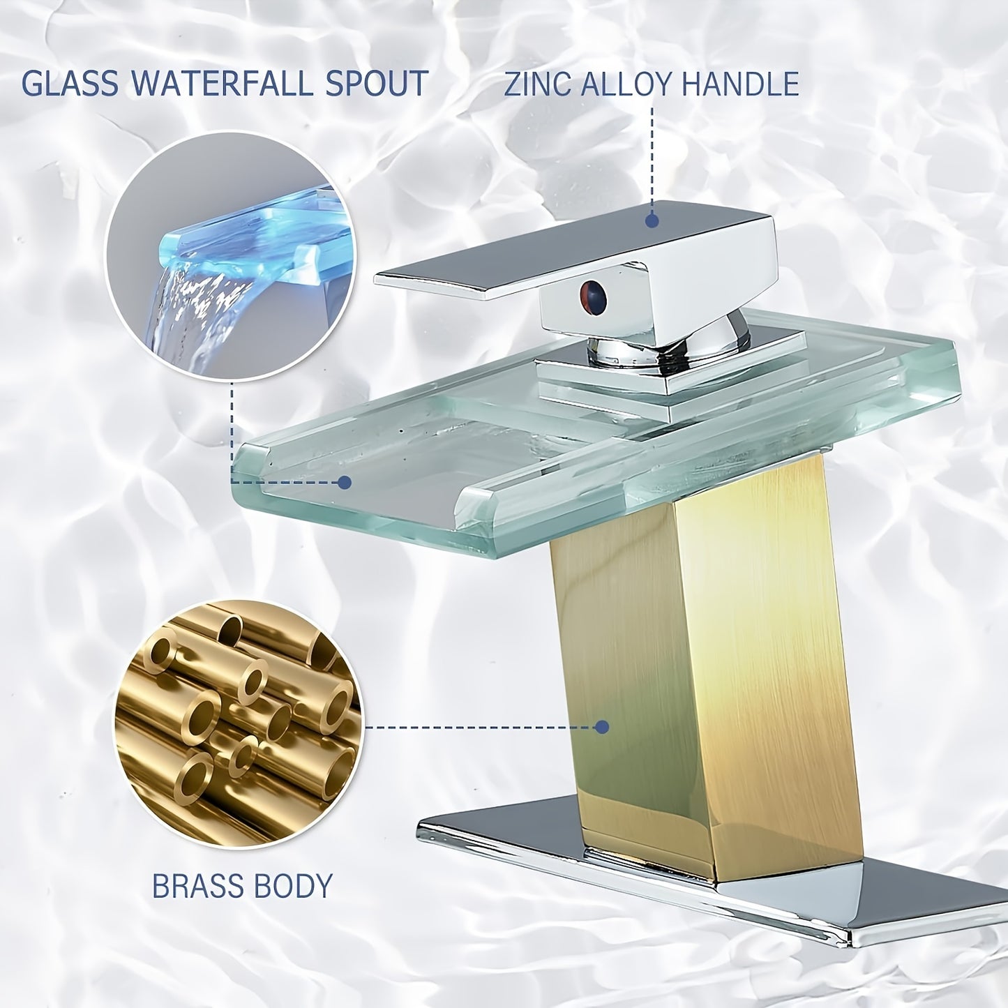 LED Waterfall Brass Bathroom Faucet