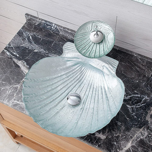 Transparent Shell Shaped Crystal Glass Bathroom Vanity Wash Sink