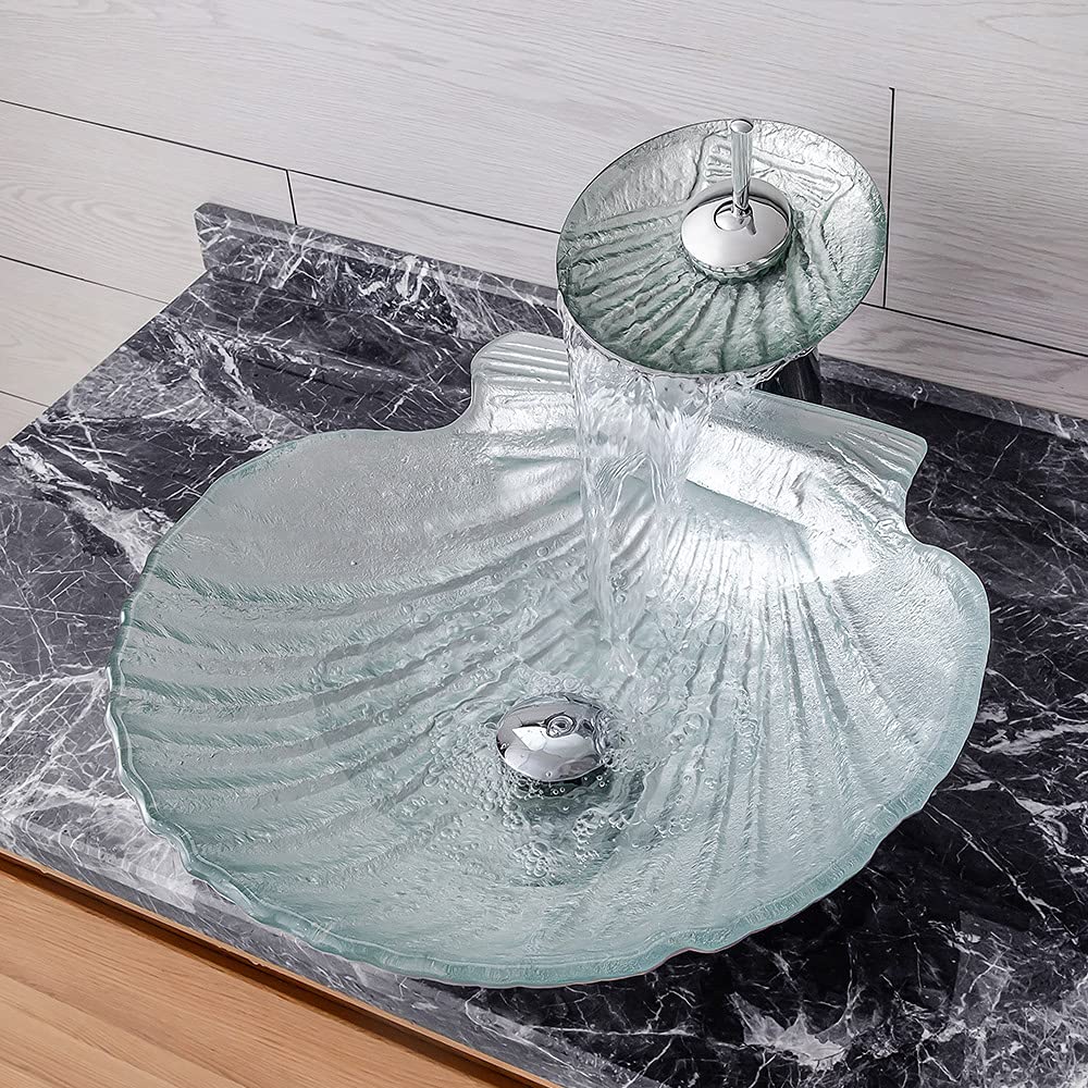 Transparent Shell Shaped Crystal Glass Bathroom Vanity Wash Sink