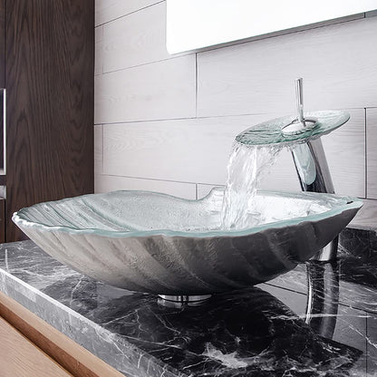 Transparent Shell Shaped Crystal Glass Bathroom Vanity Wash Sink