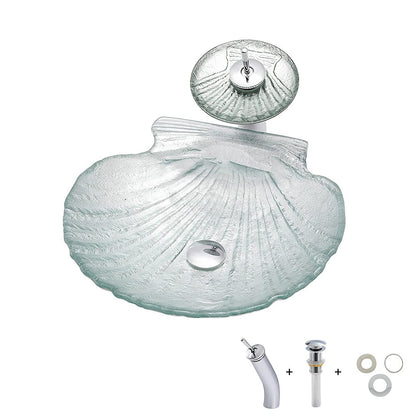 Transparent Shell Shaped Crystal Glass Bathroom Vanity Wash Sink