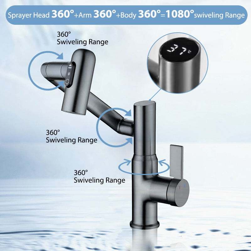 2024 Latest Smart Modern Rotatable Single-Hole Bathroom Faucet  with Temperature Display - Showerprolux