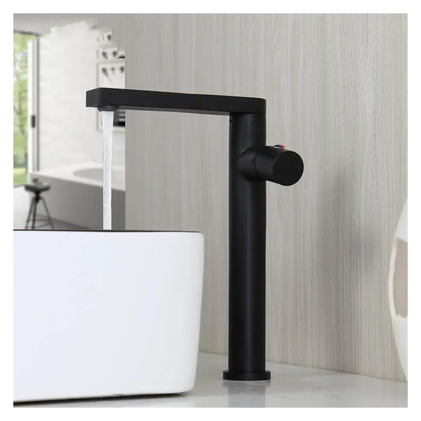 Black Basin Sink Mixer Faucet Brass, Tall Bathroom Taps Single Handle One Hole with Hot and Cold Hose Vessel Water Tap Deck Mounted