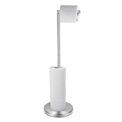 Freestanding Toilet Paper Holder with Top Storage Shelf, Modern Bathroom Toilet Paper Roll Holder, Silver