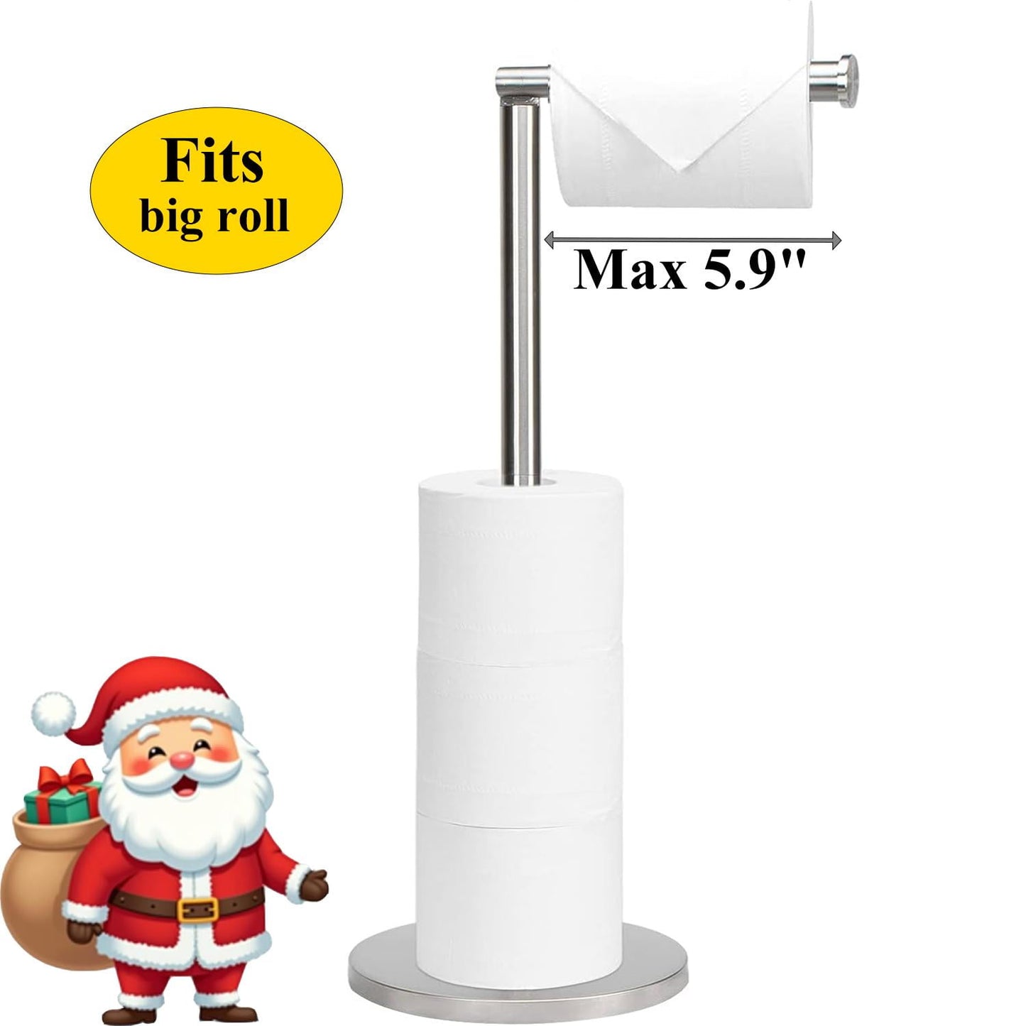Freestanding Toilet Paper Holder with Top Storage Shelf, Modern Bathroom Toilet Paper Roll Holder, Silver