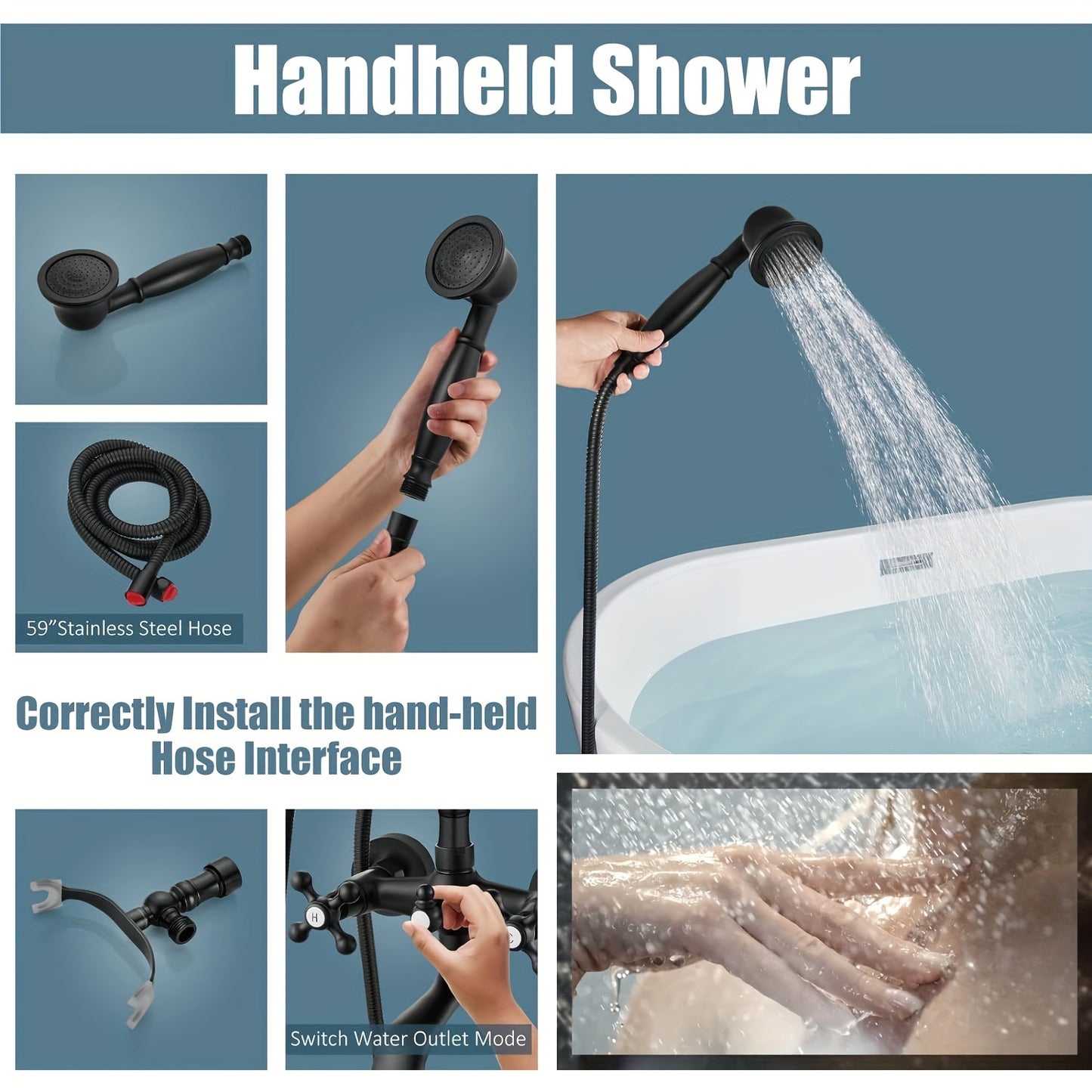 Vintage Wall-Mount Bathtub Faucet with Handheld Shower