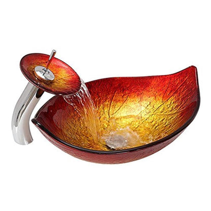 Hot Melted Red&Gold Leaf Shaped Bathroom Vanity Sink