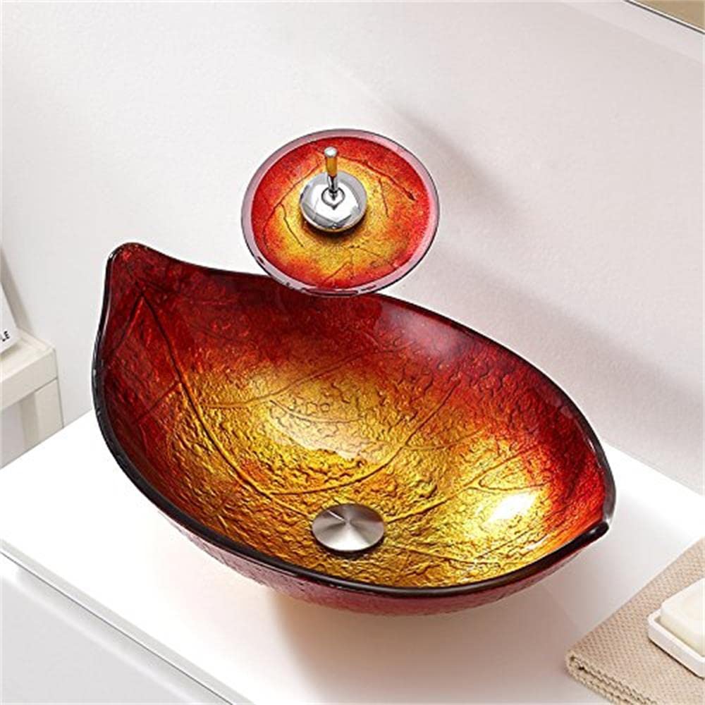 Hot Melted Red&Gold Leaf Shaped Bathroom Vanity Sink