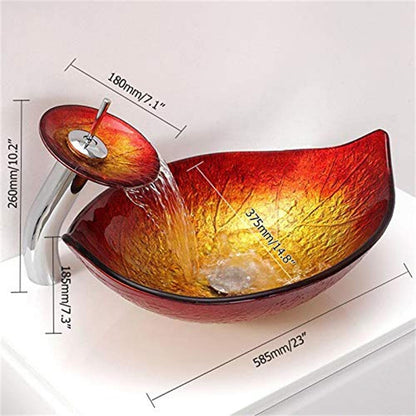 Hot Melted Red&Gold Leaf Shaped Bathroom Vanity Sink