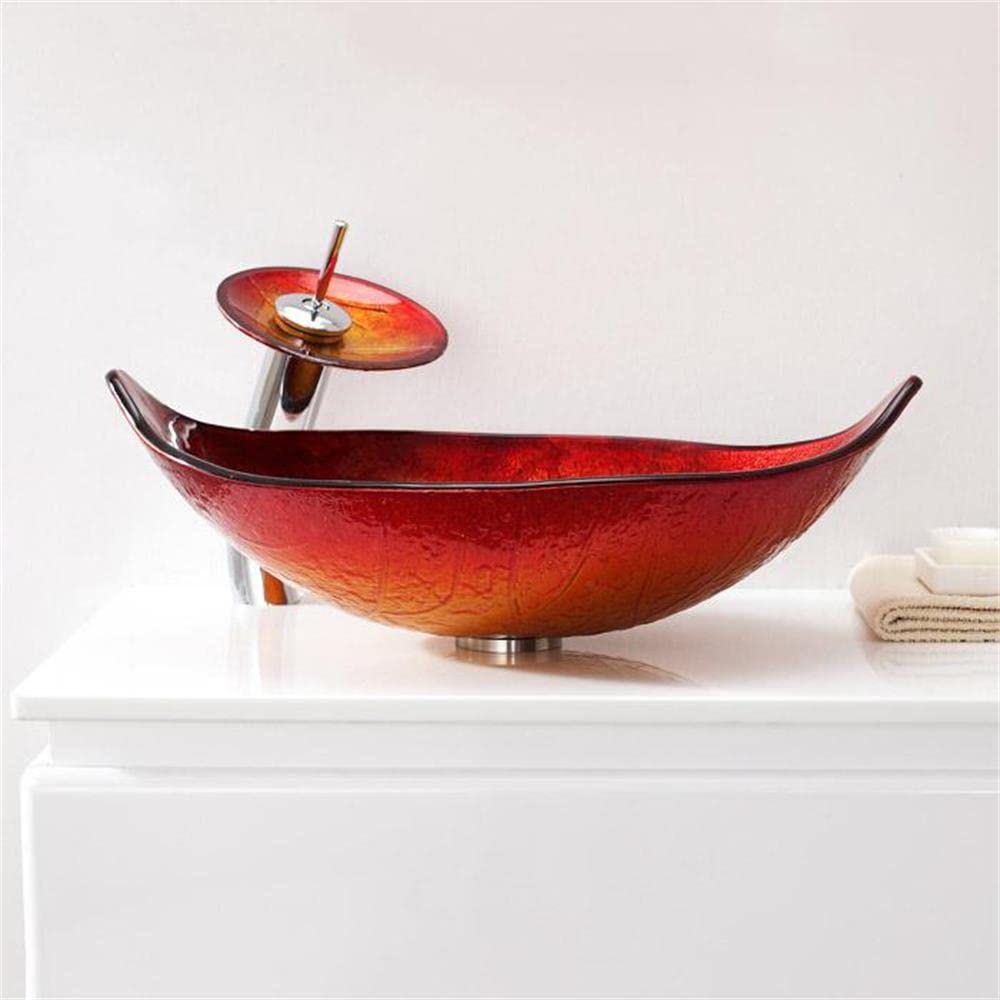 Hot Melted Red&Gold Leaf Shaped Bathroom Vanity Sink