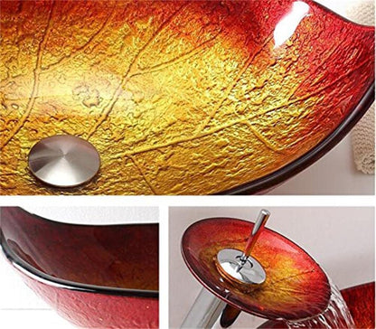 Hot Melted Red&Gold Leaf Shaped Bathroom Vanity Sink