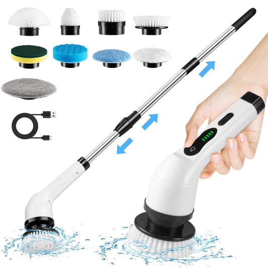 Electric Spin Scrubber - Cordless, 450RPM, 90Mins Work Time, 9 Heads for Home